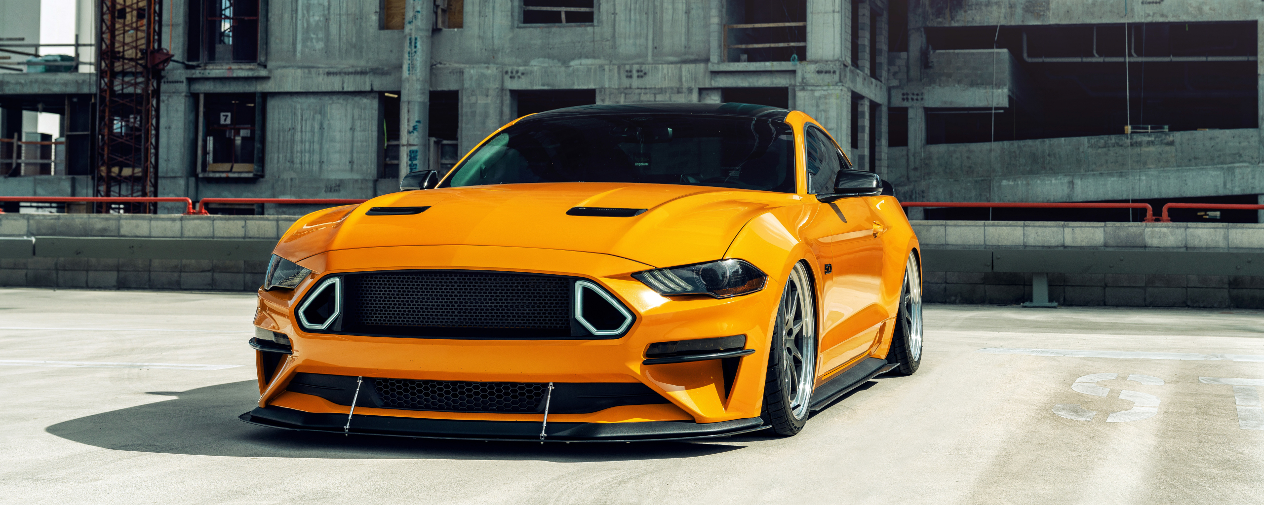 Yellow Ford Mustang GT, 2020, 2560x1024 wallpaper