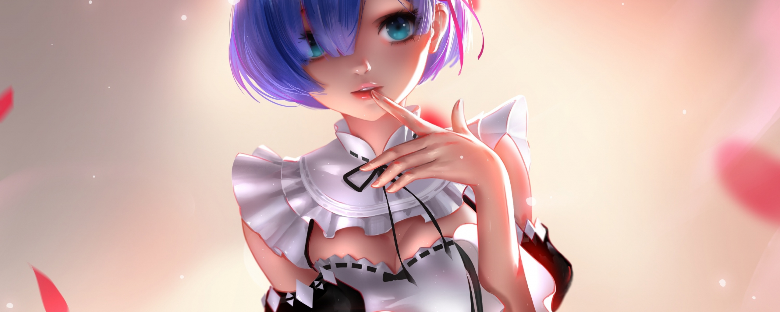 Download wallpaper 2560x1024 hot, rem, re:zero, anime girl, artwork, dual  wide 21:9 2560x1024 hd background, 8769