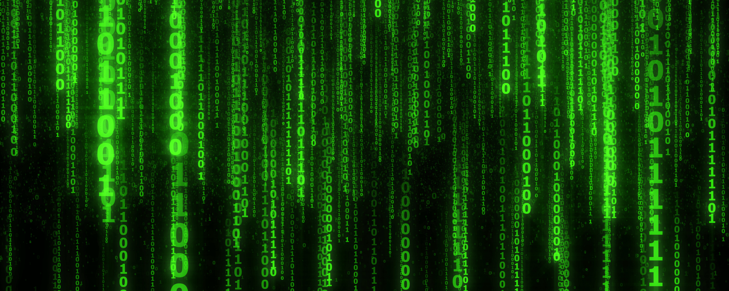 Matrix code, numbers, green, 2560x1024 wallpaper