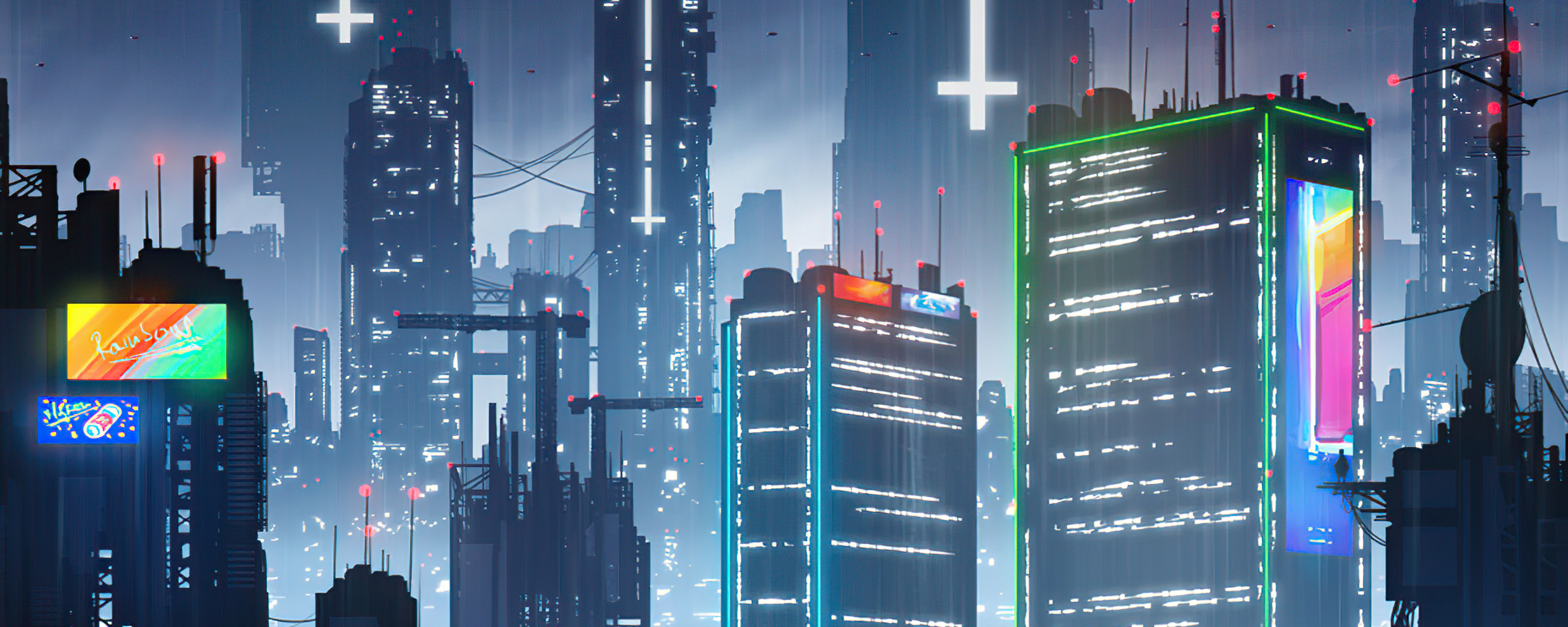 The Proximity, fantasy, cyber city, art, 2560x1024 wallpaper