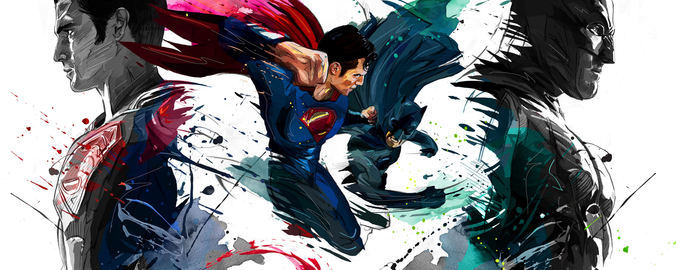 Batman vs superman, 4k, sketch artwork, 2560x1024 wallpaper