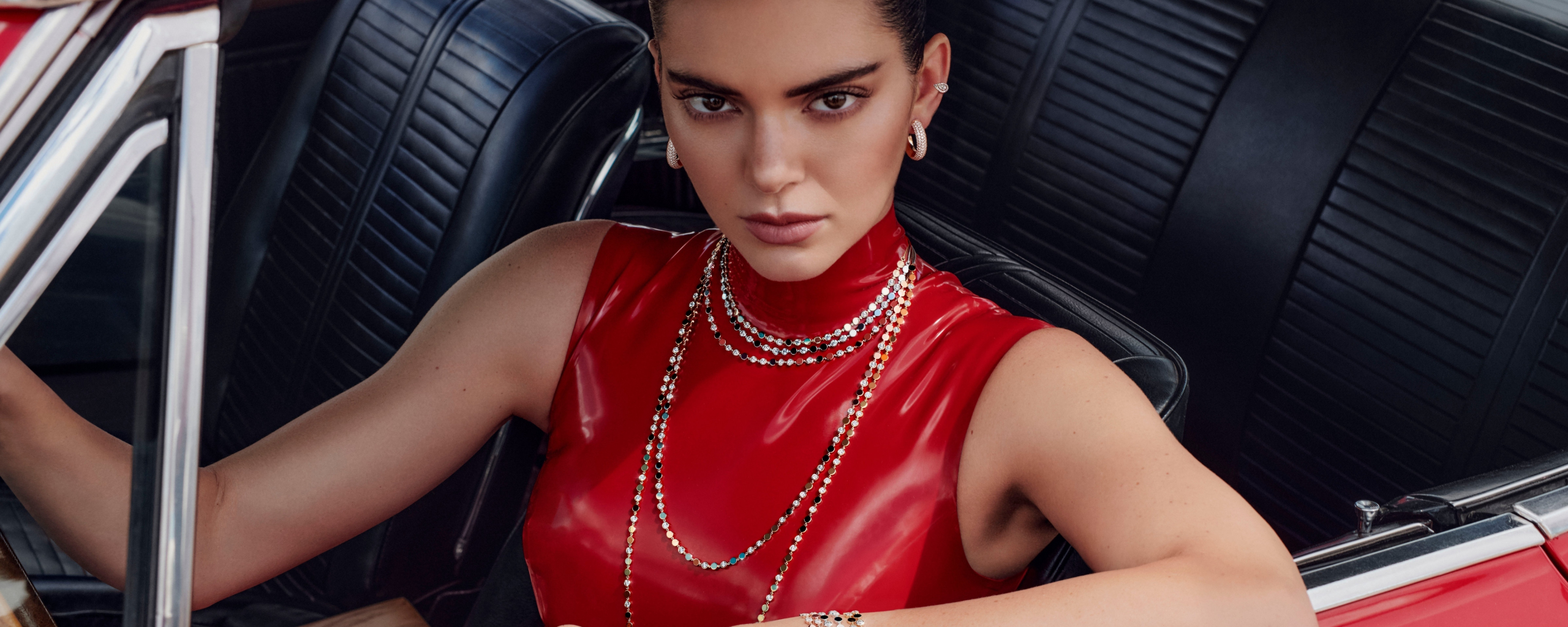 2023 Kendall Jenner, Messika Campaign, red, 2560x1024 wallpaper