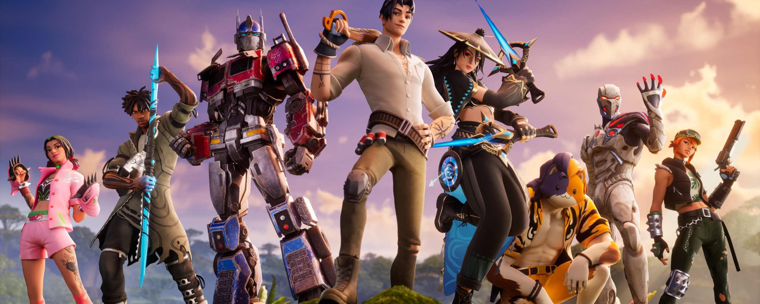 Download wallpaper 2560x1024 fortnite wilds, 2023 version game, dual ...