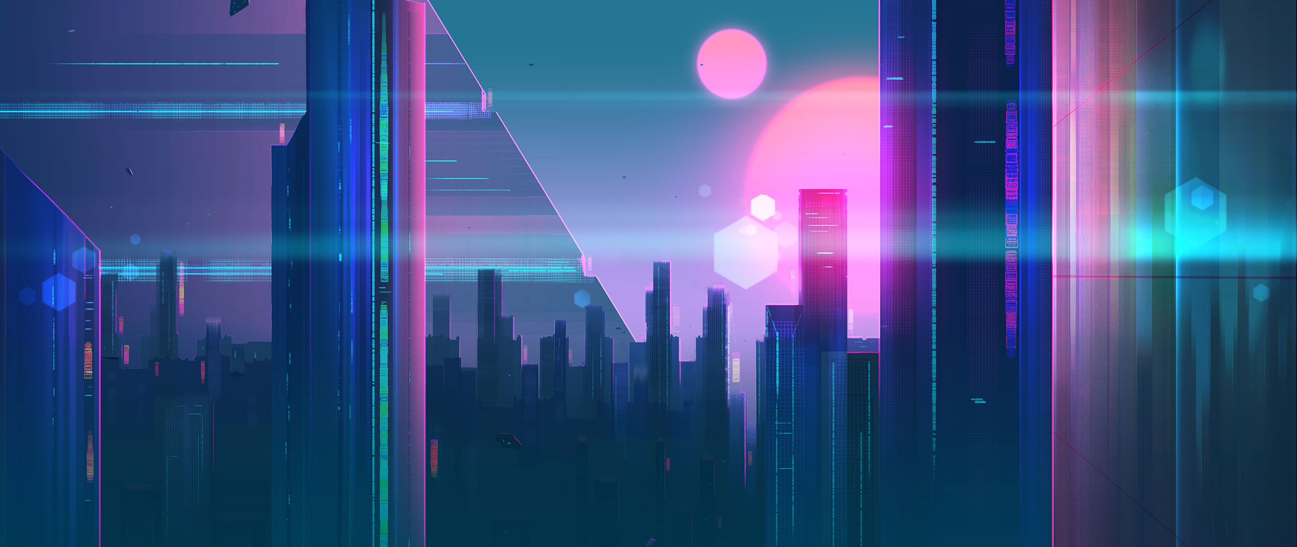 Cyberpunk, city, cityscape, art, 2560x1080 wallpaper