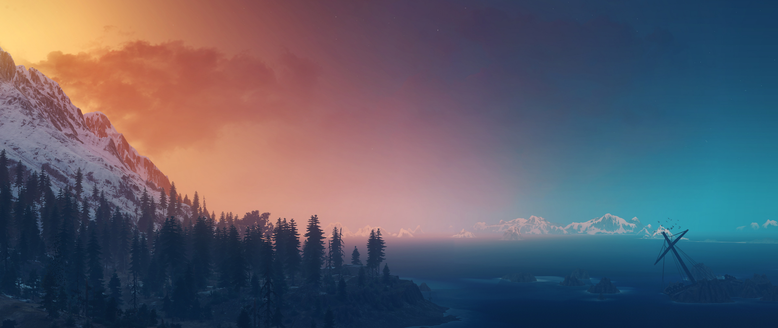 The Witcher 3: Wild Hunt, landscape, panorama, sky, 2560x1080 wallpaper