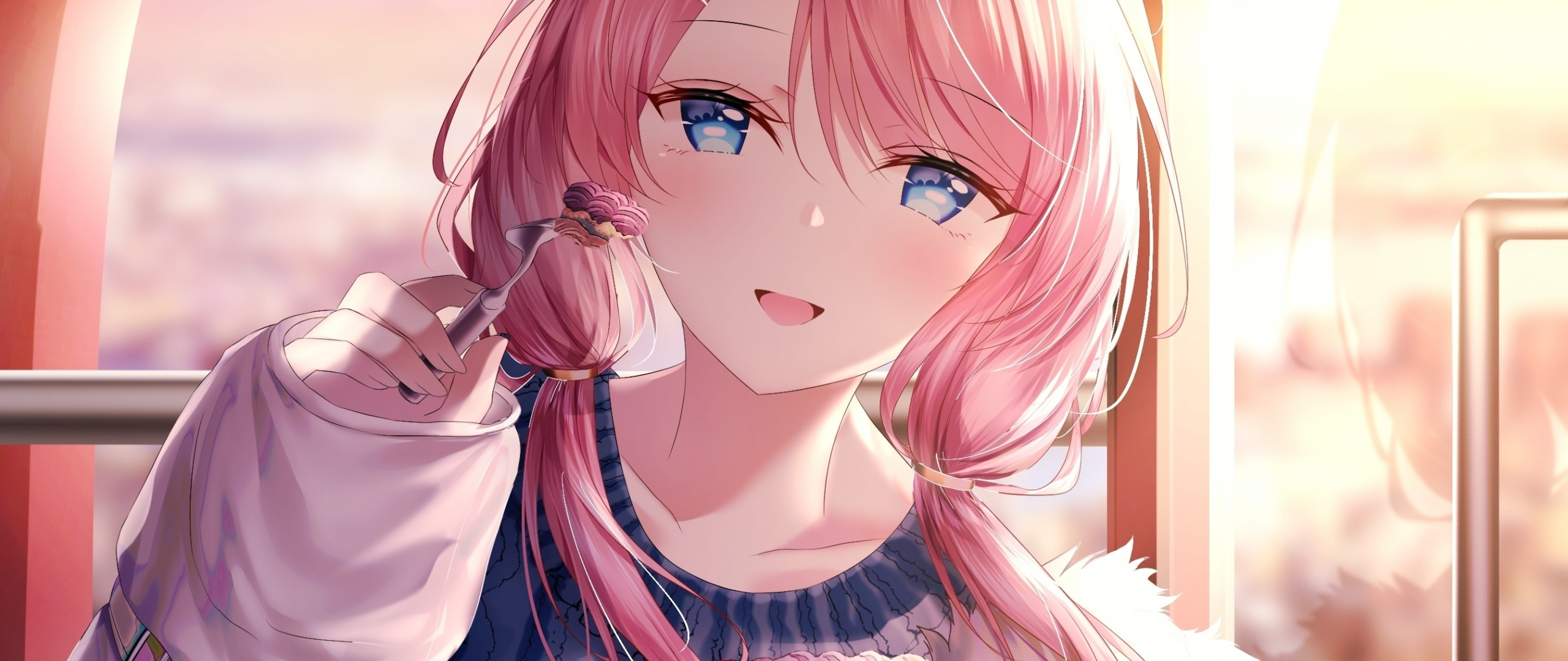 Download Cute Anime Girl Beautiful Eating Cake 2560x1080 Wallpaper Dual Wide 2560x1080 Hd Image Background