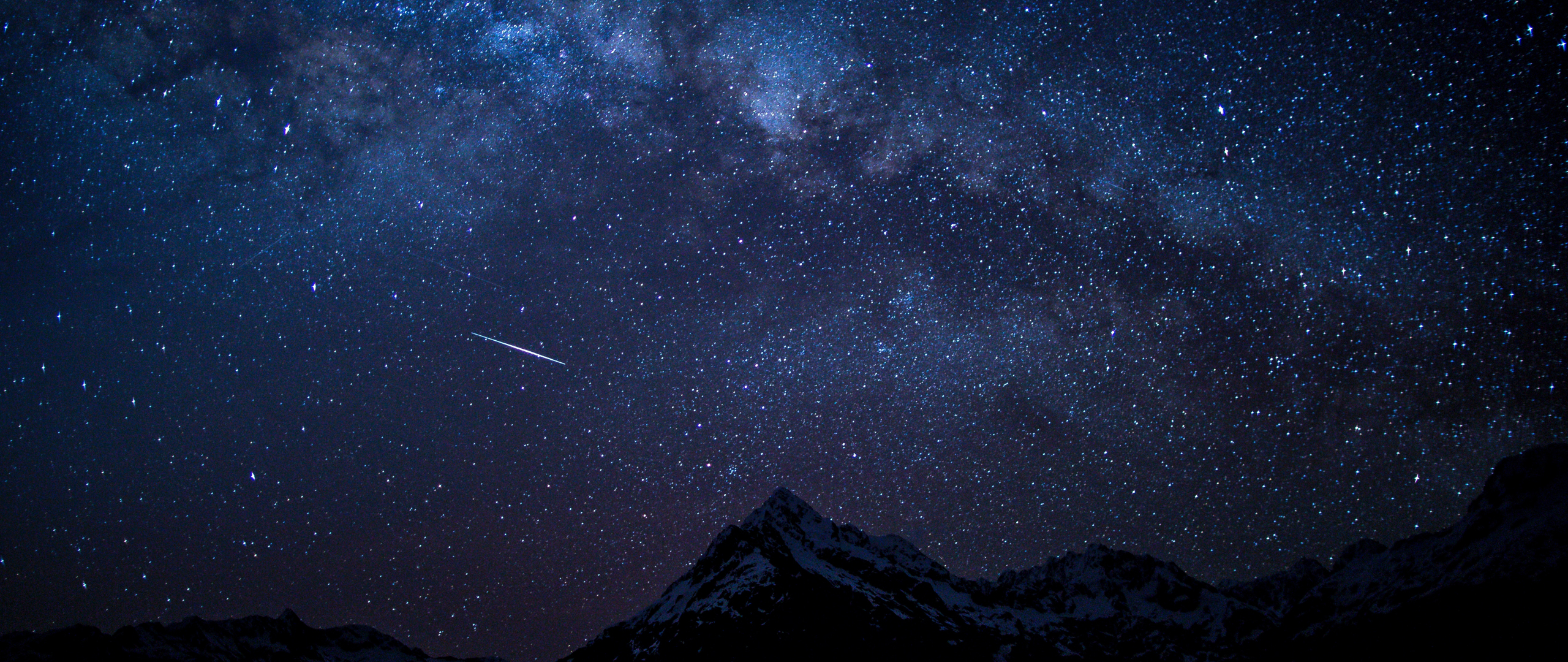 Download wallpaper 2560x1080 starry sky, night, mountains, nature, dual wide  2560x1080 hd background, 678