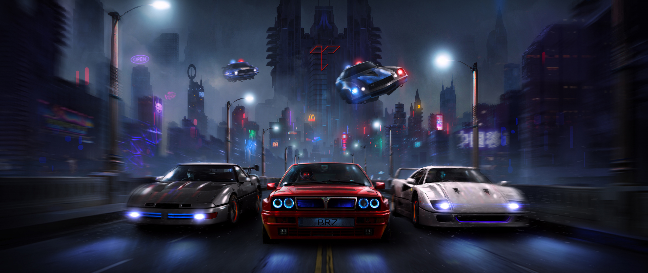 Download Wallpaper 2560x1080 Racers Night Chase Cars Dual Wide 2560x1080 Hd Background