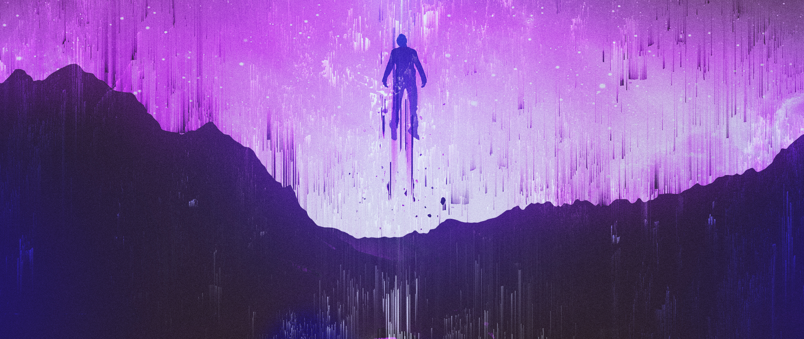 Download wallpaper 2560x1080 purple sky, man, dream, glitch art, dual wide  2560x1080 hd background, 7914