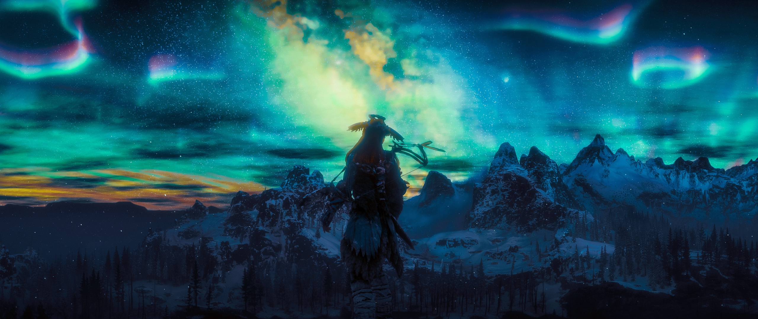 Download 2560x1080 Wallpaper Northern Lights Aloy Video Game Horizon Zero Dawn Dual Wide Widescreen 2560x1080 Hd Image Background