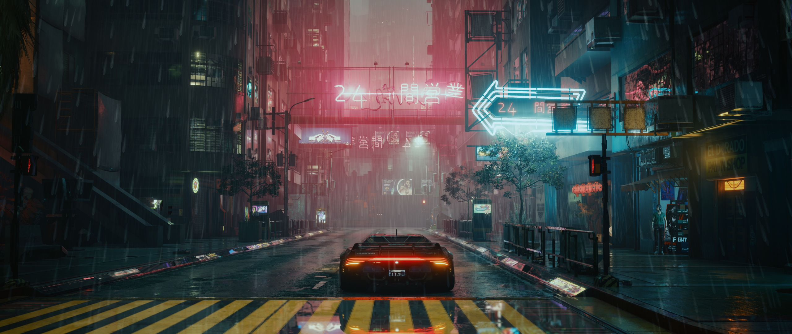 Cyberpunk, game, city shot, car, 2560x1080 wallpaper