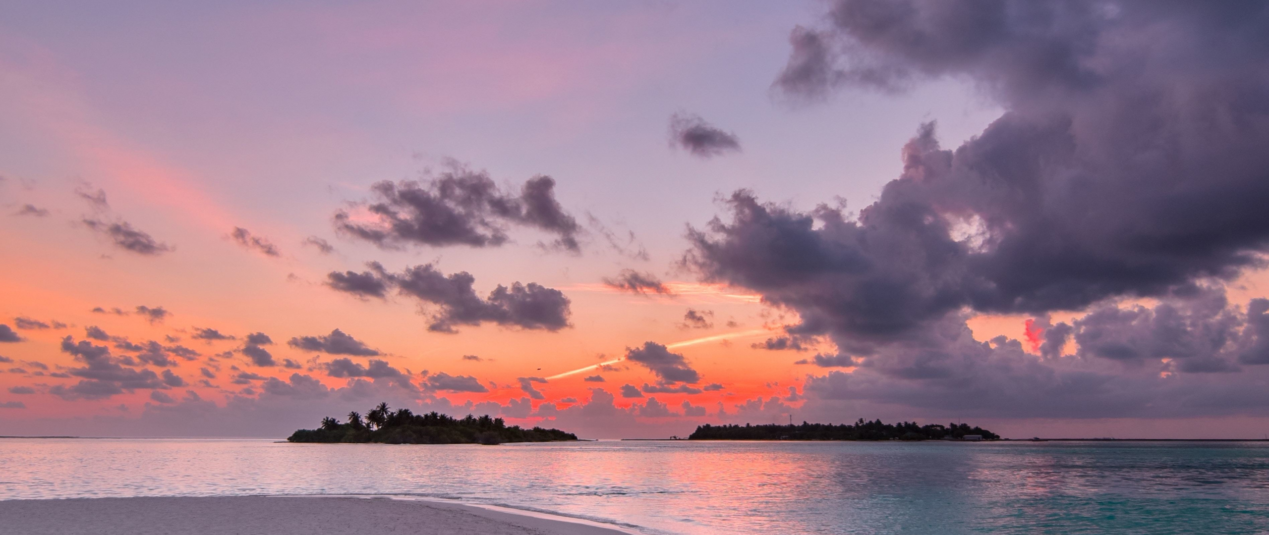 Download 2560x1080 Wallpaper Beach Island Sunset Clouds Nature