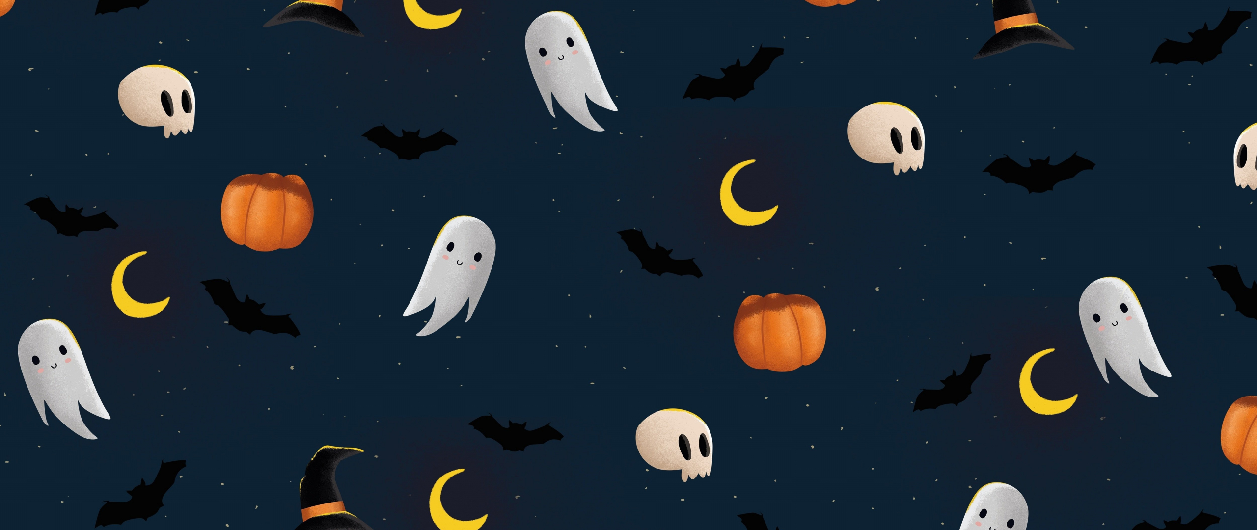 Download wallpaper 2560x1080 ghosts and pumpkins, halloween, art, dual wide  2560x1080 hd background, 27118
