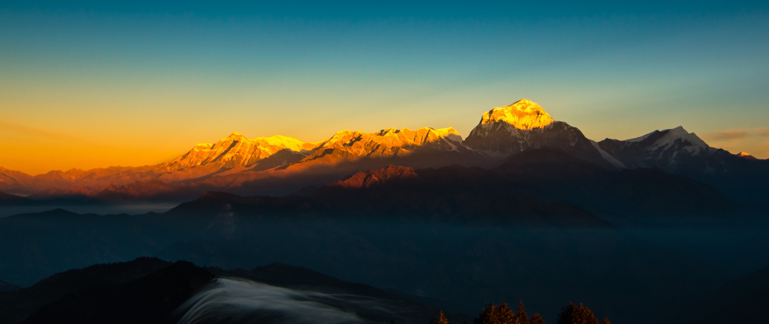 Download wallpaper 2560x1080 mountain, golden peaks, himalaya ...