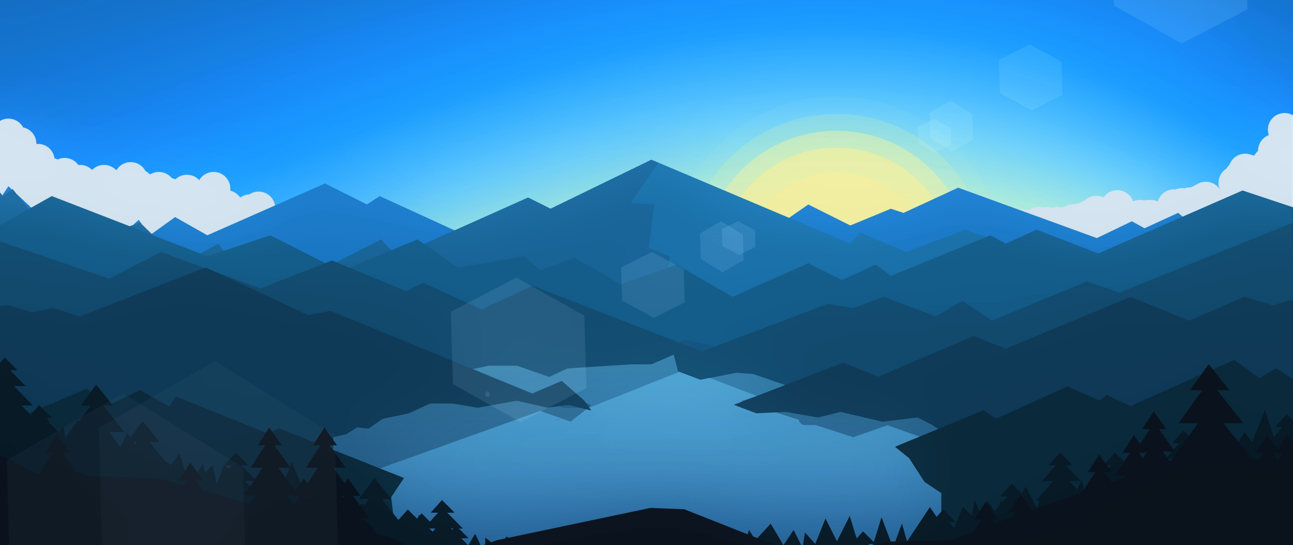 Download wallpaper 2560x1080 forest, mountains, sunset, cool weather,  minimalism, dual wide 2560x1080 hd background, 246