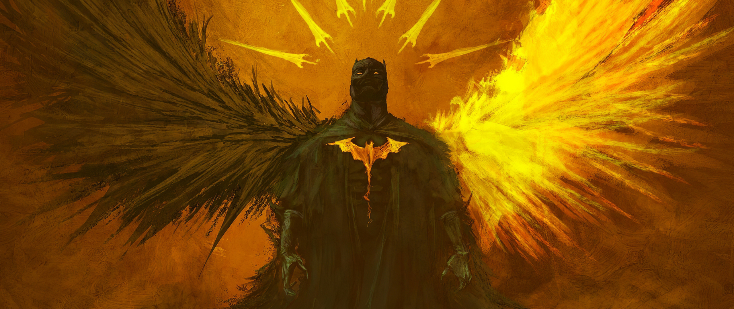 Batman, angel, wings of darkness and good, art, 2560x1080 wallpaper