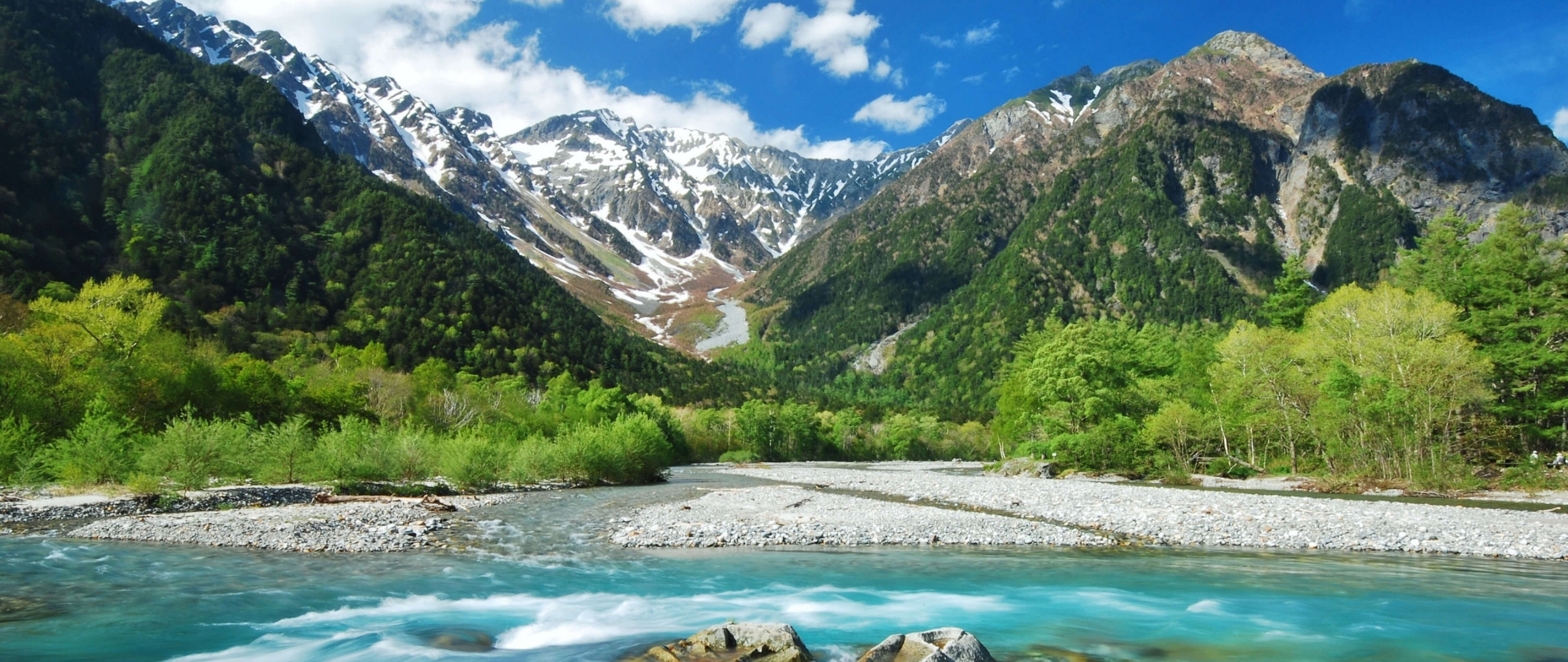 Download Wallpaper 2560x1080 Kamikochi Mountains, Japan, River, Outdoor 