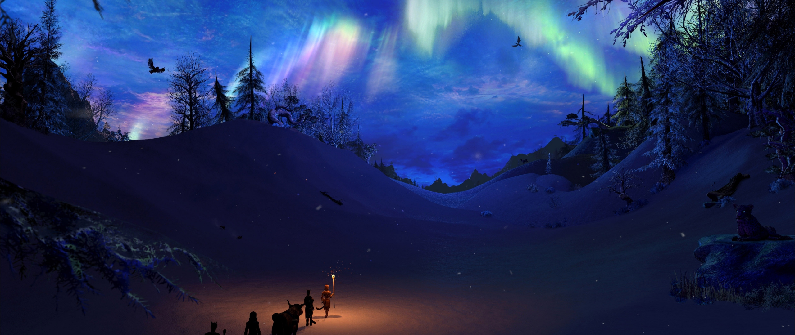 Download 2560x1080 Wallpaper Northern Lights Landscape The Elder Scrolls V Skyrim Dual Wide Widescreen 2560x1080 Hd Image Background