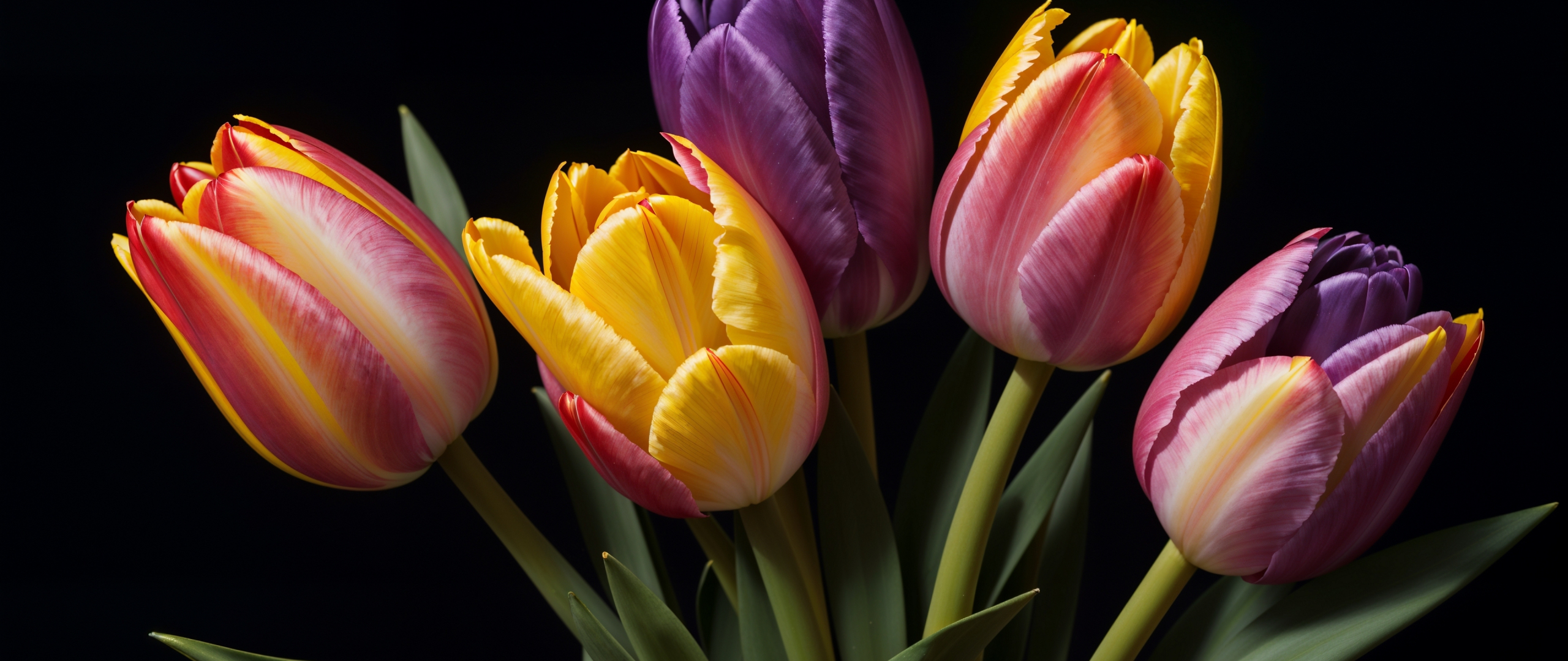 Download wallpaper 2560x1080 tulips, flowers colourful, close-up, dual ...