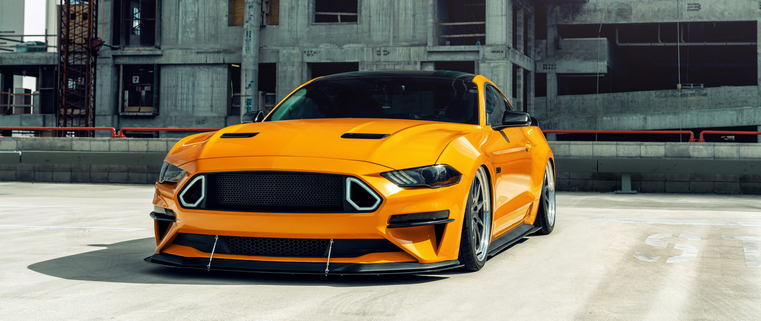 Yellow Ford Mustang GT, 2020, 2560x1080 wallpaper