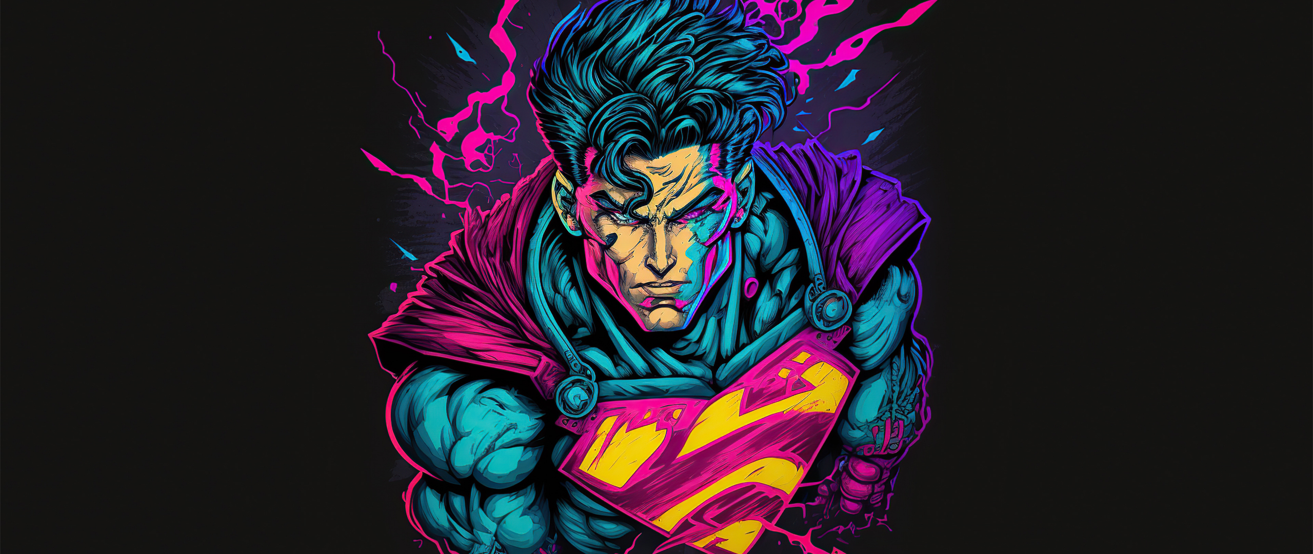 Retrofied Superman, powerful man, dark, artwork, 2560x1080 wallpaper