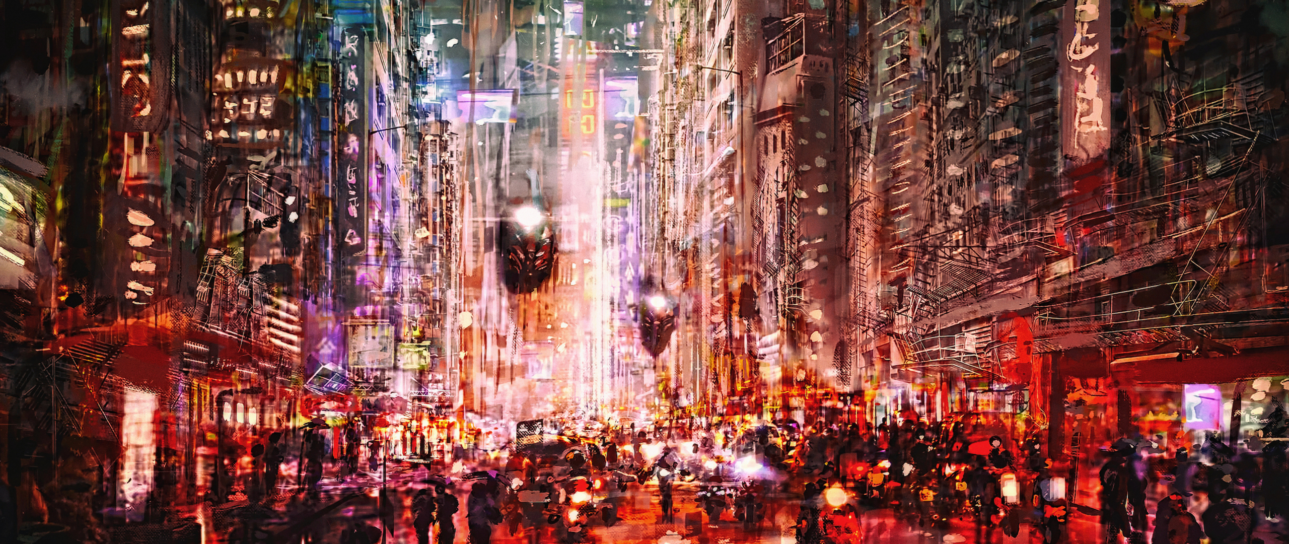 Download Wallpaper 2560x1080 Dense Cityscape Cyberpunk Fantasy Art Dual Wide 2560x1080 Hd Background