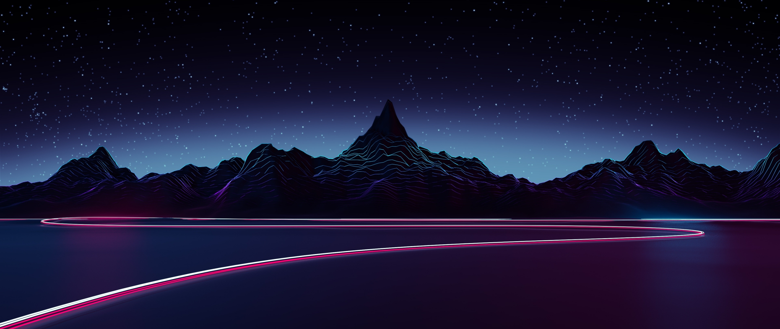 Download 2560x1080 Wallpaper Silhouette Mountains Artwork Synthwave Dual Wide Widescreen 2560x1080 Hd Image Background