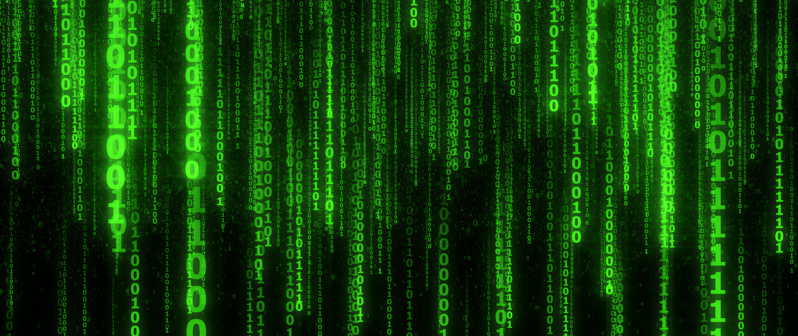 Matrix code, numbers, green, 2560x1080 wallpaper