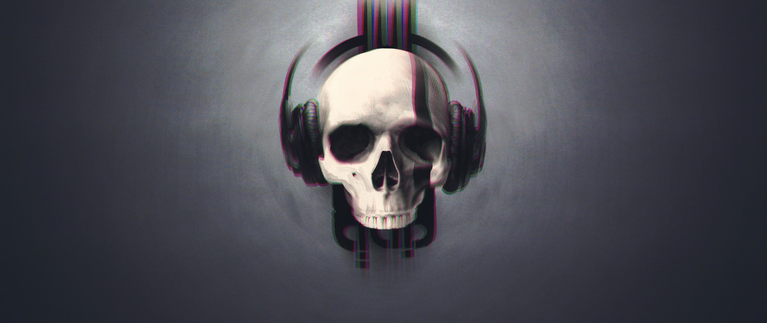 Download 2560x1080 wallpaper skull, glitch art, minimal ...