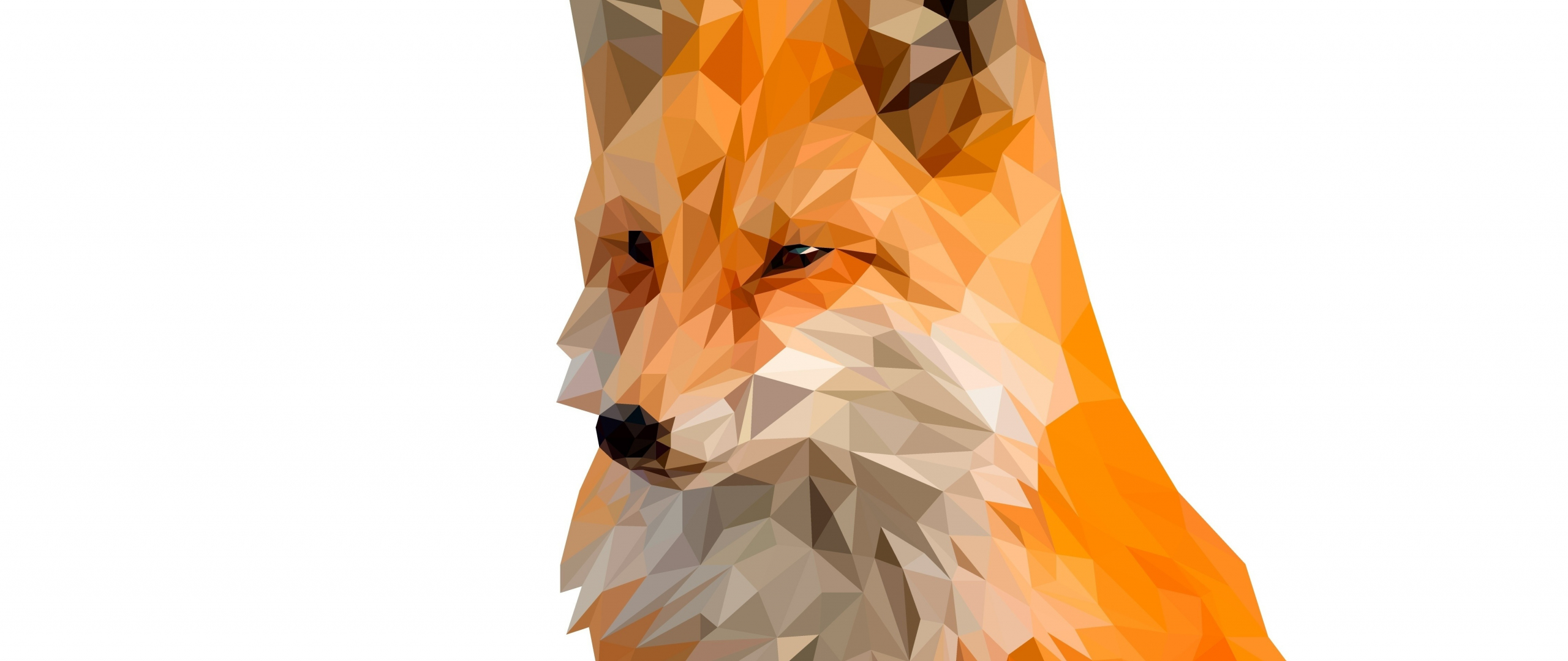 Fox, muzzle, digital art, low poly, 2560x1080 wallpaper