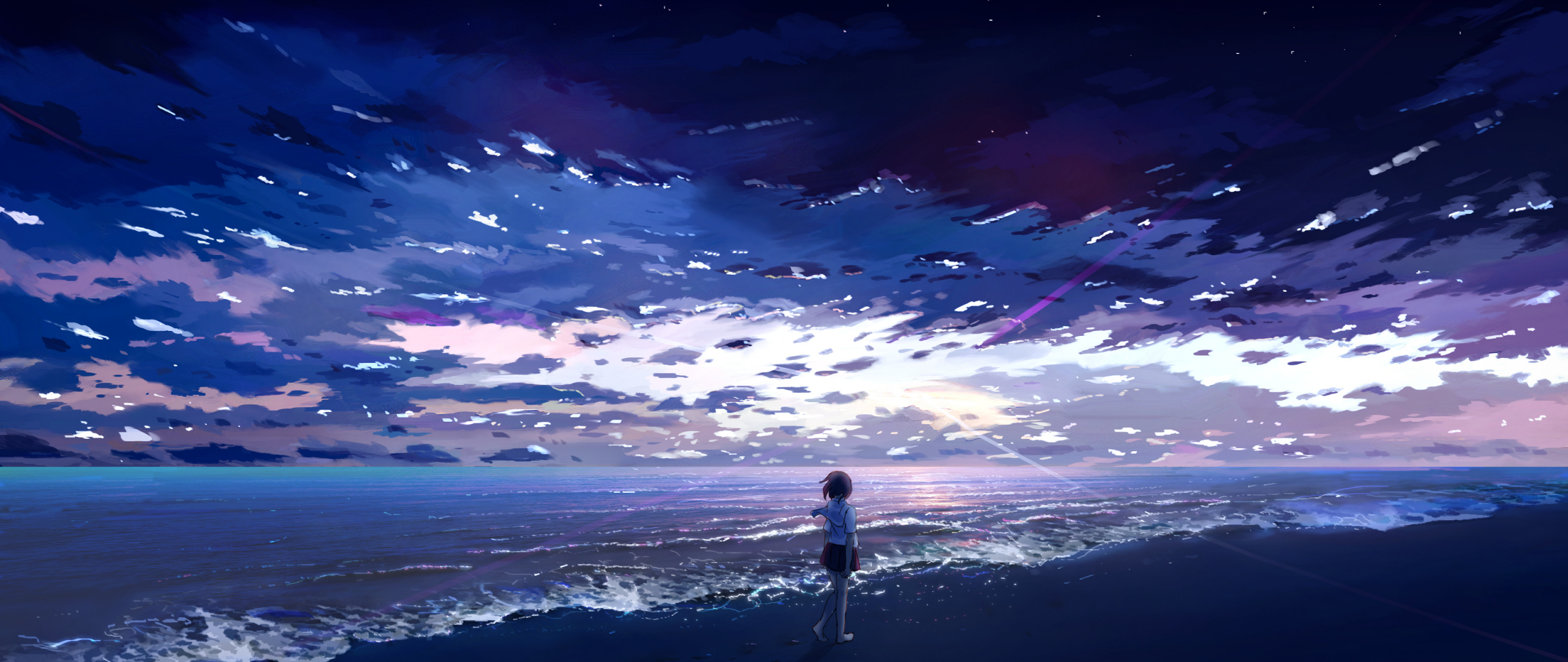 Download Anime Girl Seashore Beach Art 2560x1080 Wallpaper Dual Wide 2560x1080 Hd Image Background