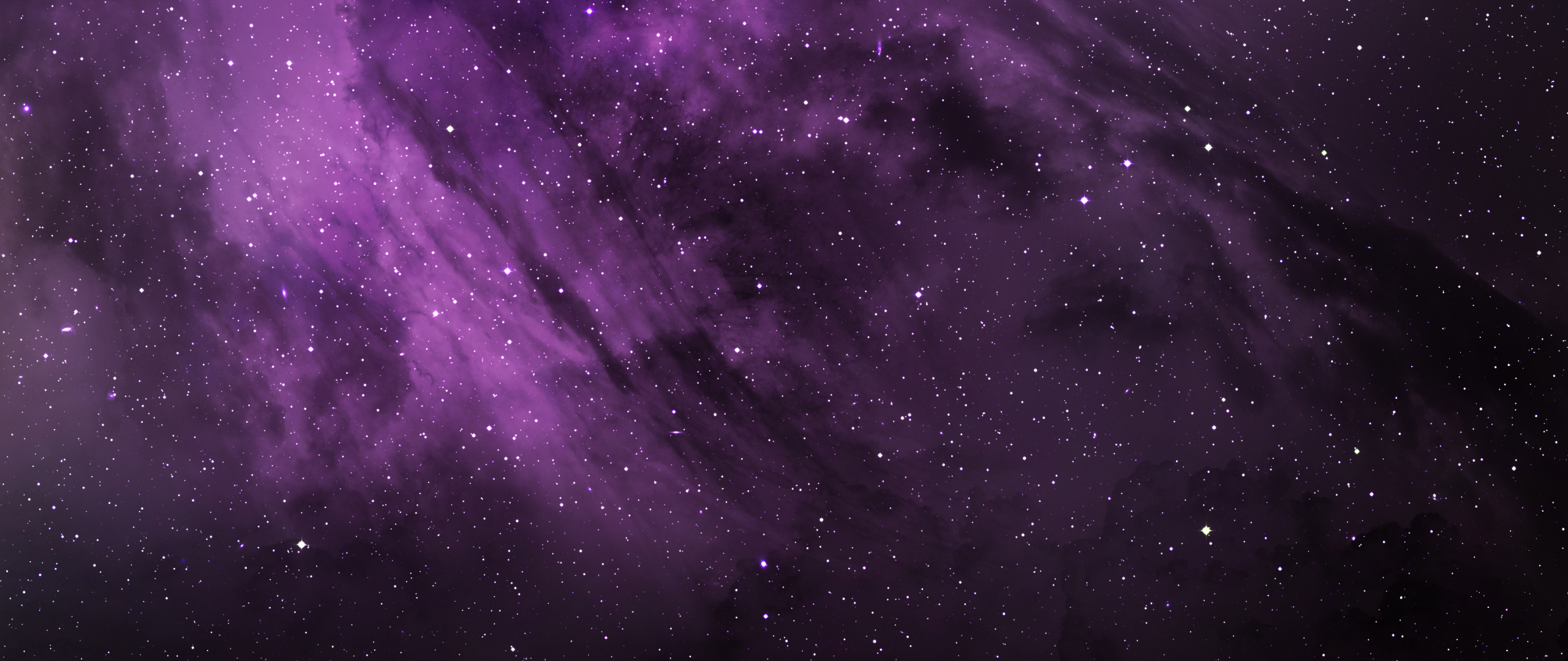 Download wallpaper 2560x1080 purple clouds, cosmos, stars, space, dual