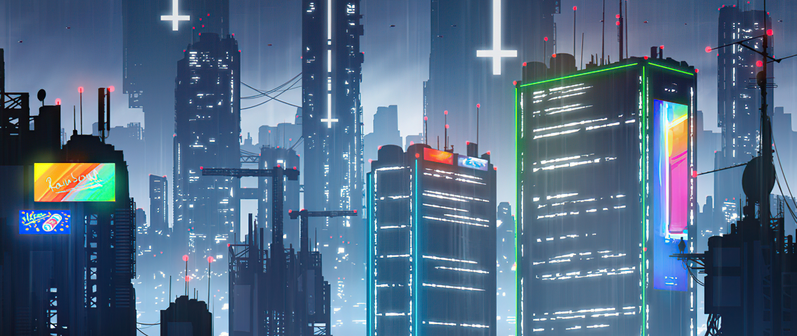 The Proximity, fantasy, cyber city, art, 2560x1080 wallpaper