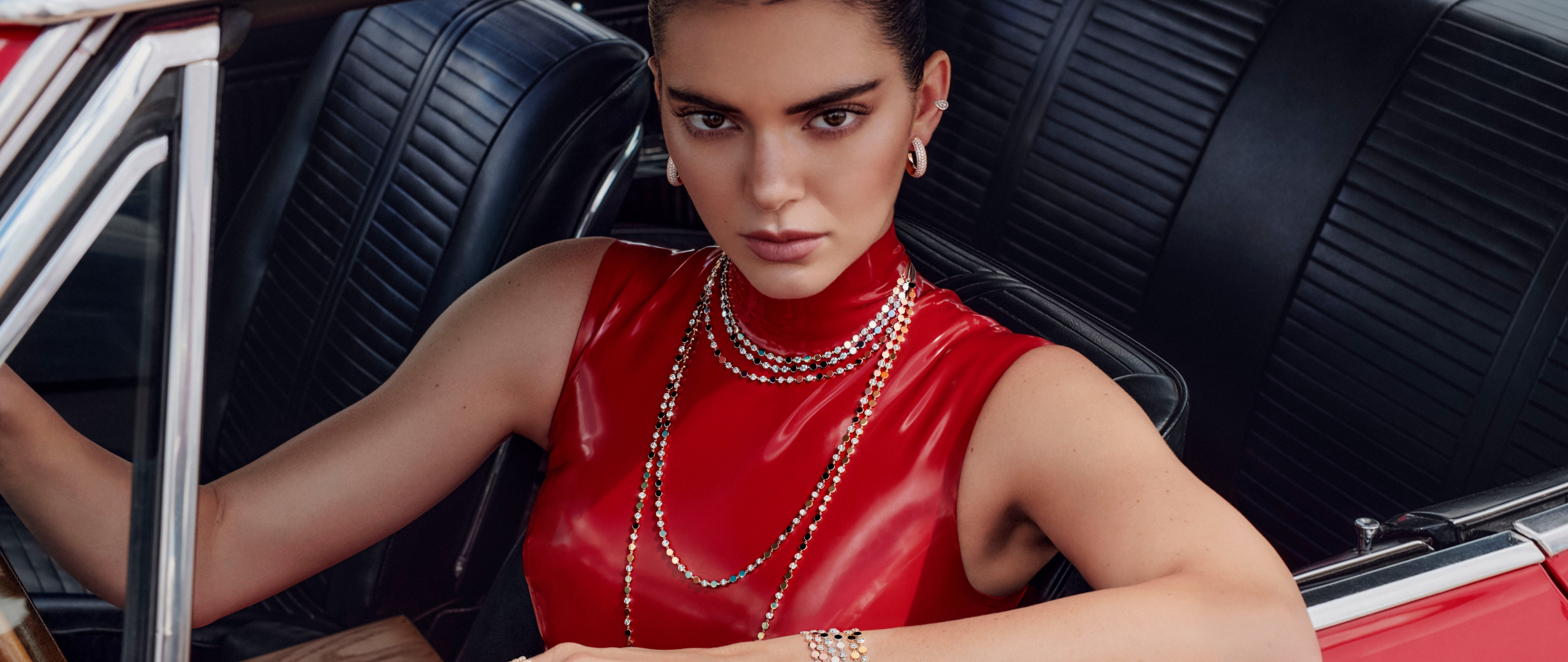 2023 Kendall Jenner, Messika Campaign, red, 2560x1080 wallpaper