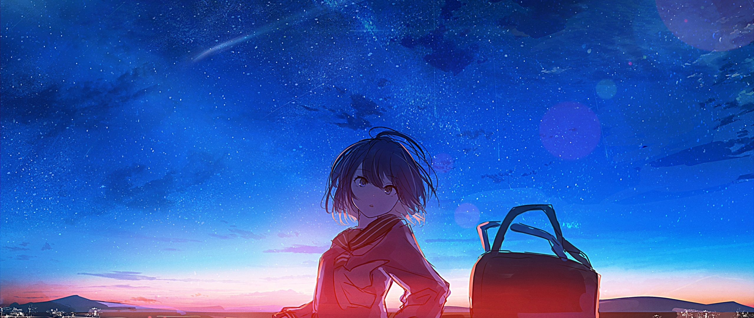 Download Schoolgirl Anime Sunset Outdoor 2560x1080 Wallpaper Dual Wide 2560x1080 Hd Image Background