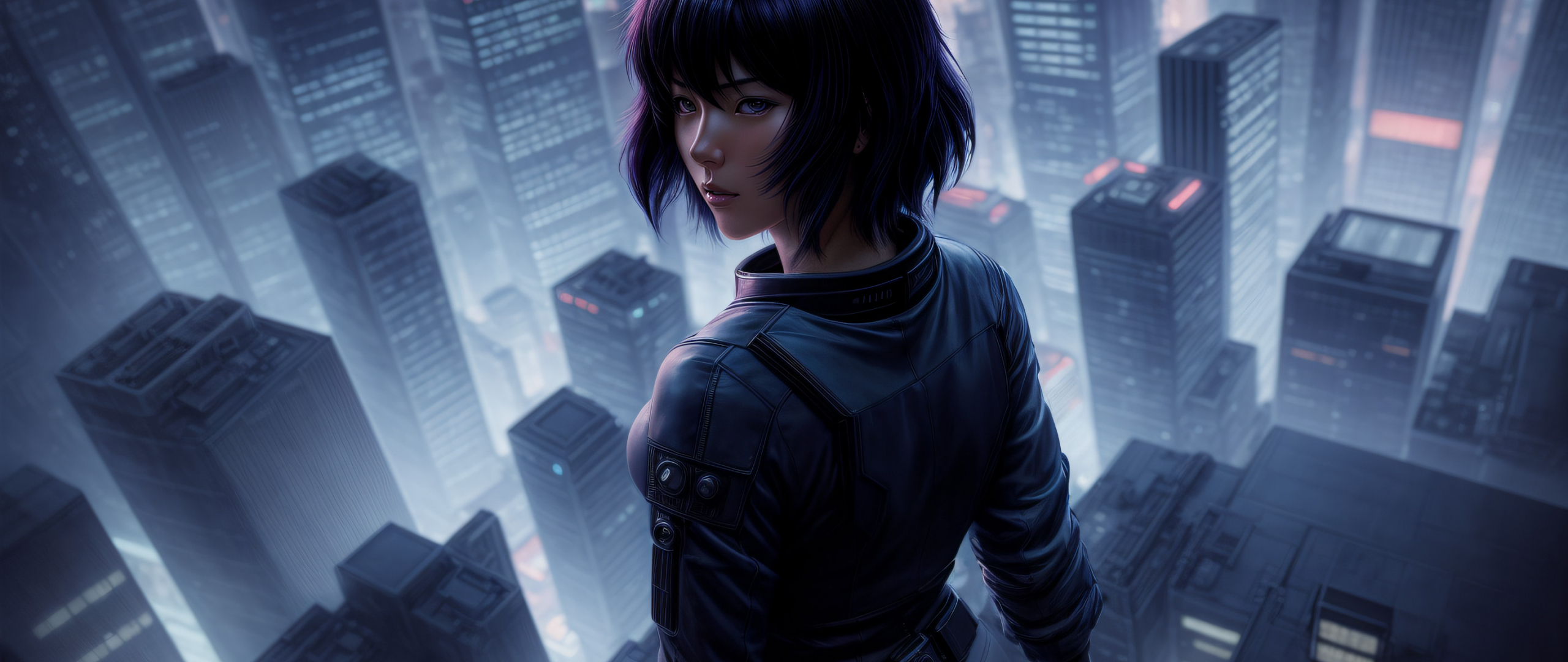 Beautiful girl, Ghost in the Shell, anime art, 2560x1080 wallpaper