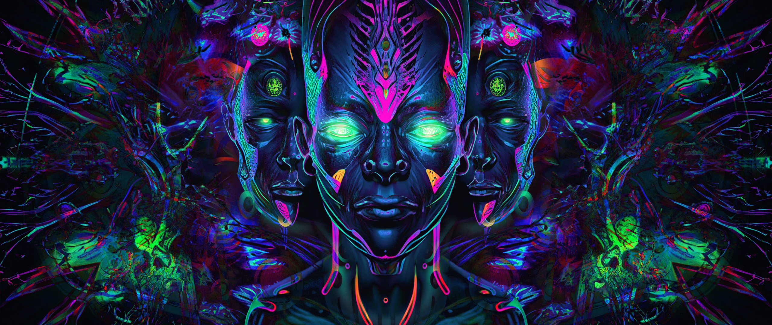 Psychedelic art, abstract, dark, 2560x1080 wallpaper