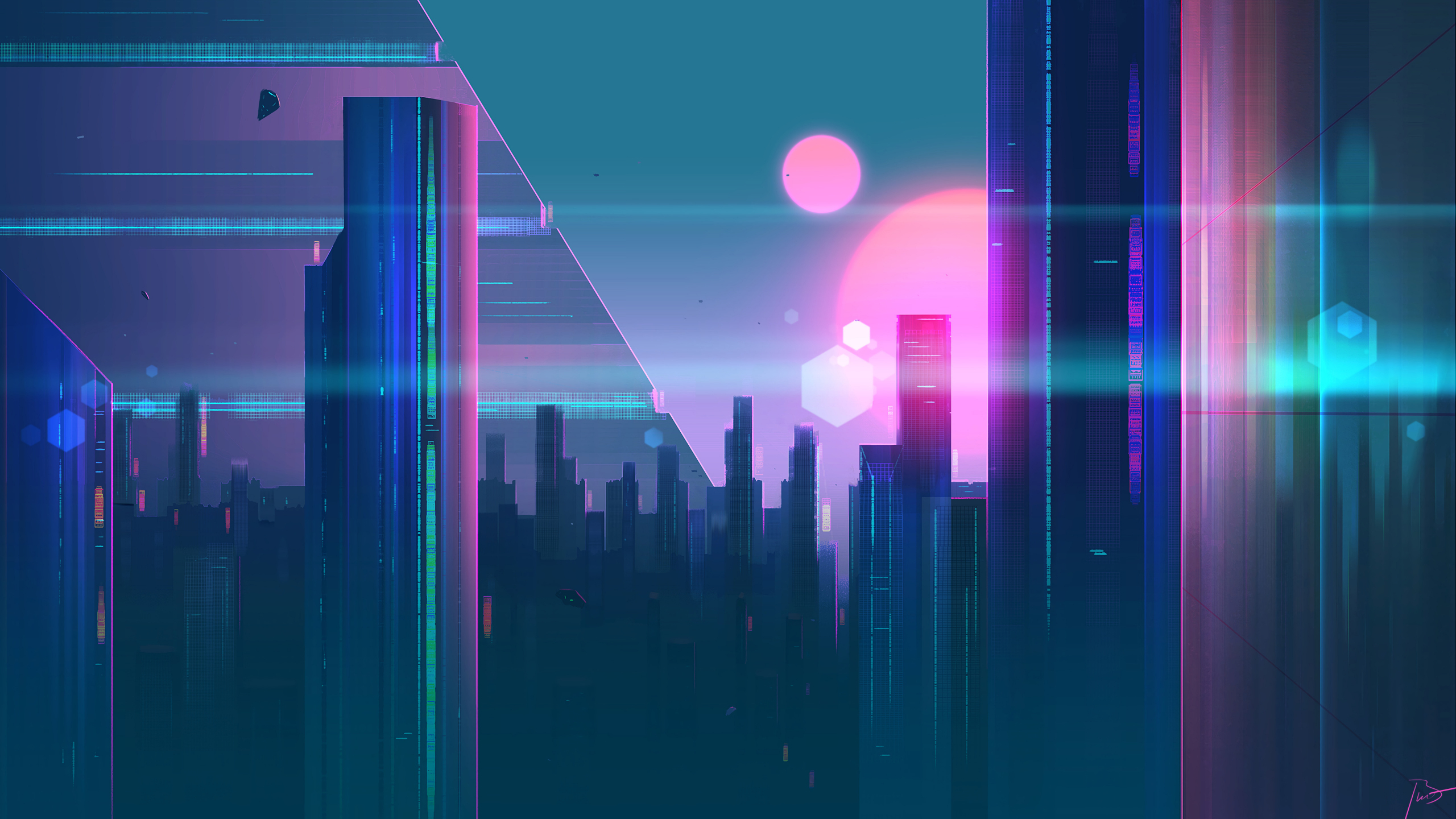 Cyberpunk, city, cityscape, art, 2560x1440 wallpaper