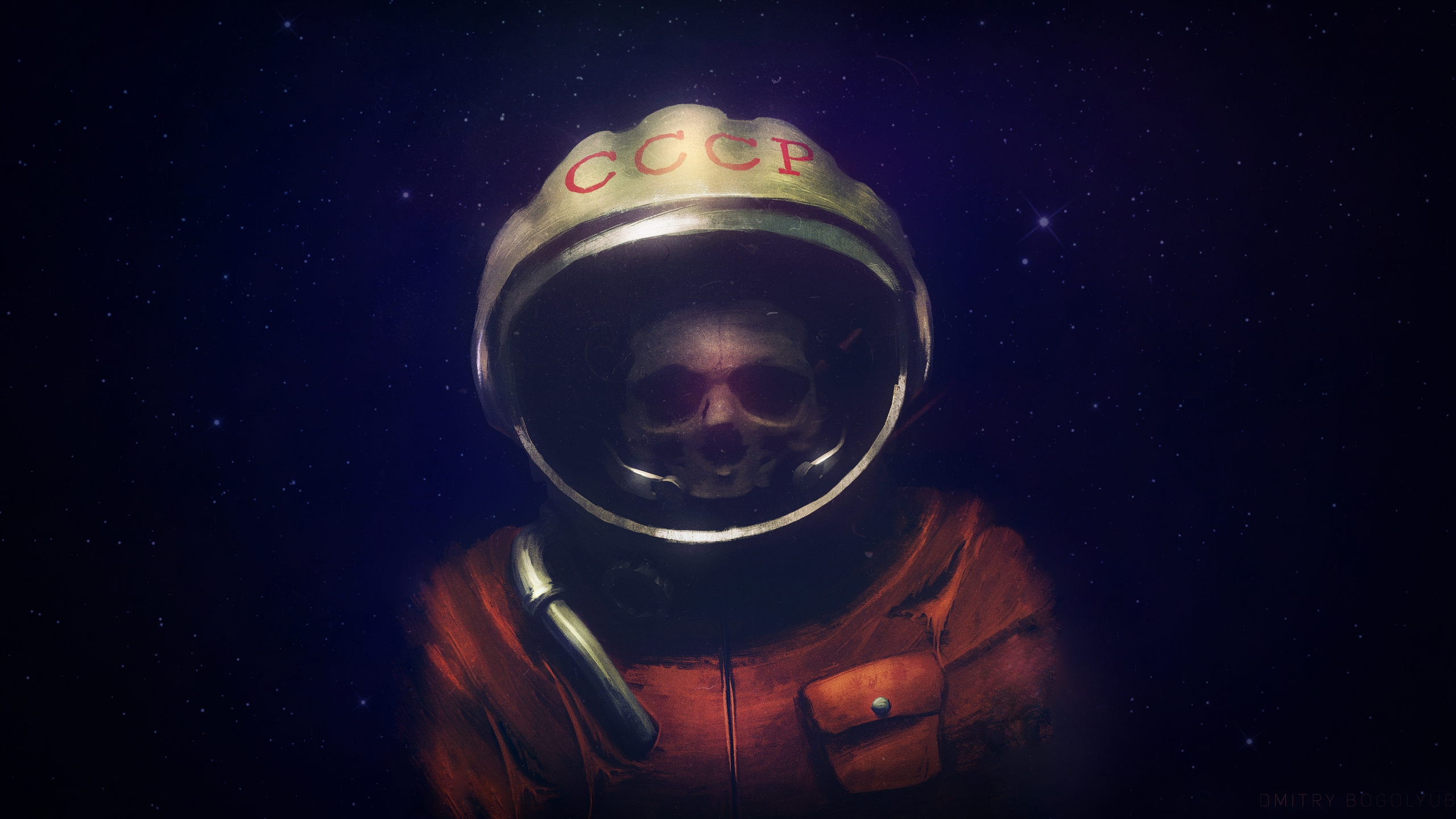 Download 2560x1440 wallpaper skull, astronaut suit, art, dual wide