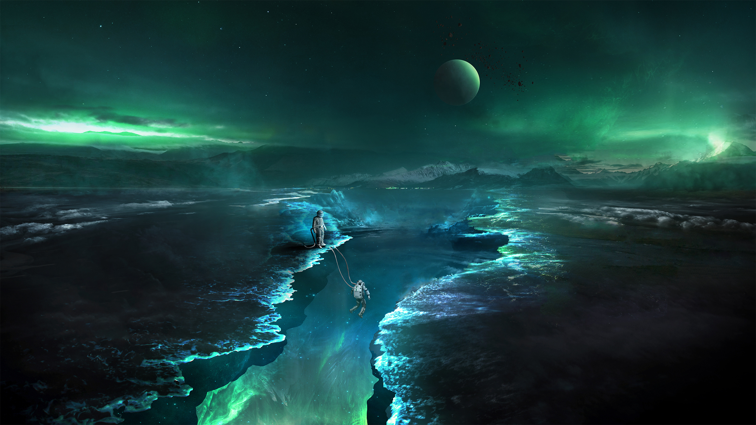 2560x1440 Aurora Borealis Moon Night 1440P Resolution ,HD 4k  Wallpapers,Images,Backgrounds,Photos…