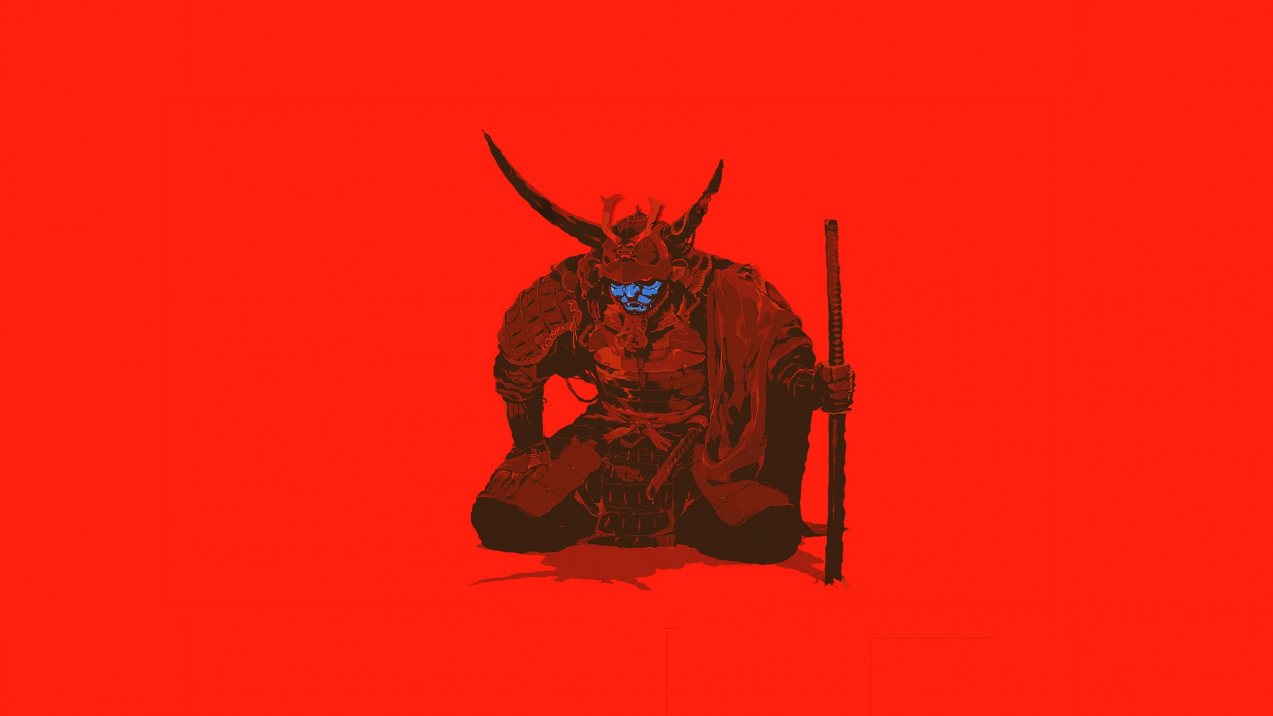 Download Wallpaper 2560x1440 Samurai, Warrior, Minimal, Art, Dual Wide