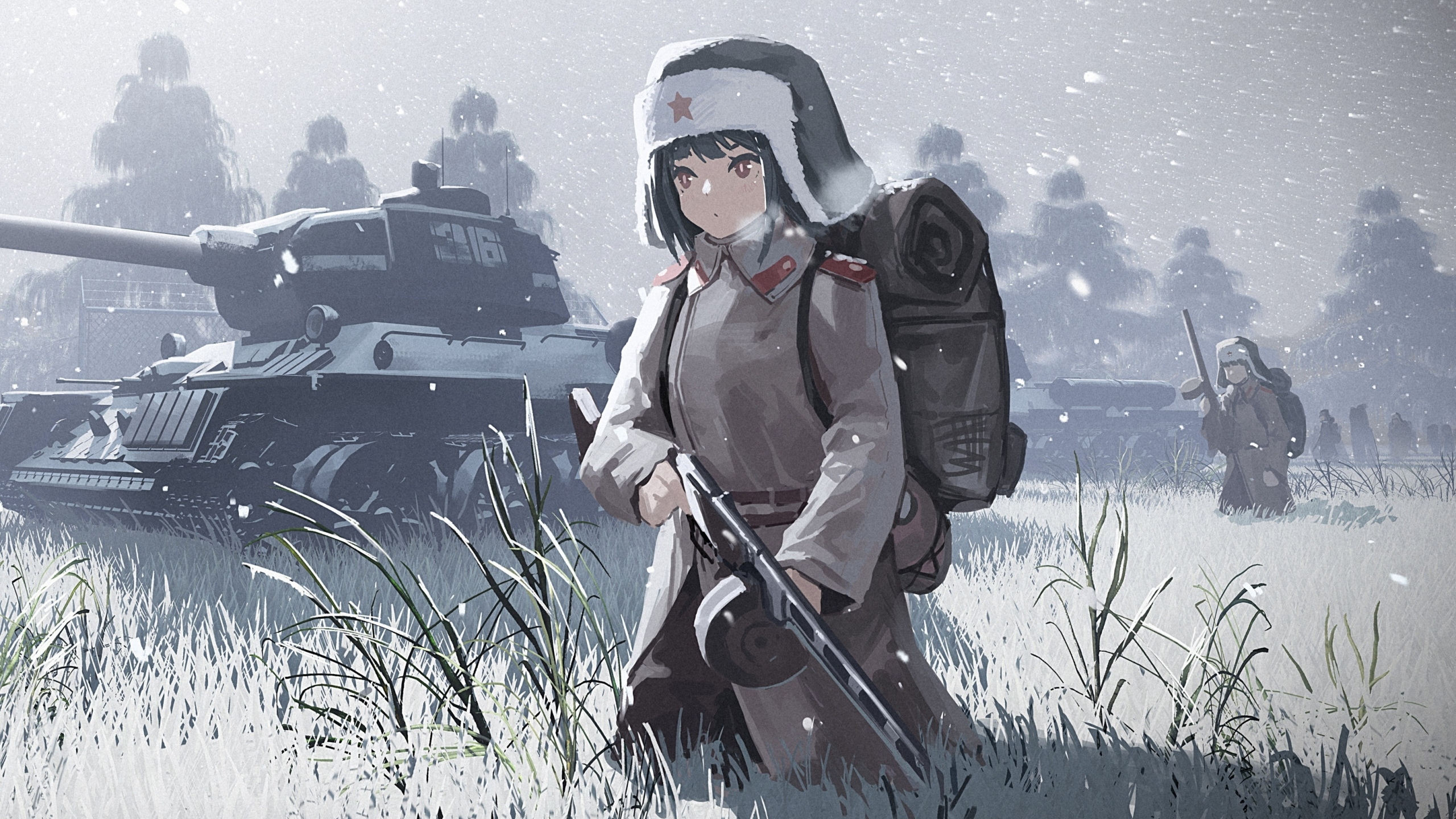 Download wallpaper 2560x1440 war, solider, anime girl, art, dual wide 16:9  2560x1440 hd background, 21148