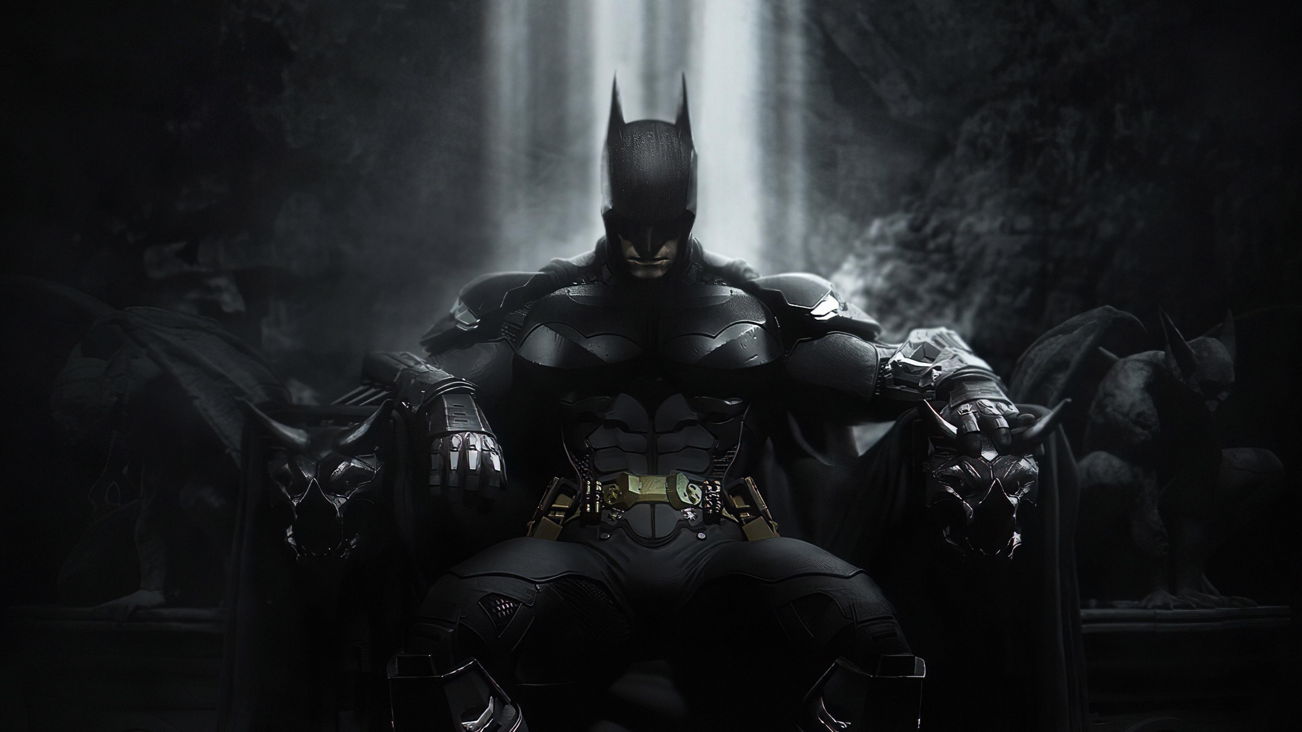 Download wallpaper 2560x1440 batman, sitting on throne, dark, superhero  art, dual wide 16:9 2560x1440 hd background, 26351