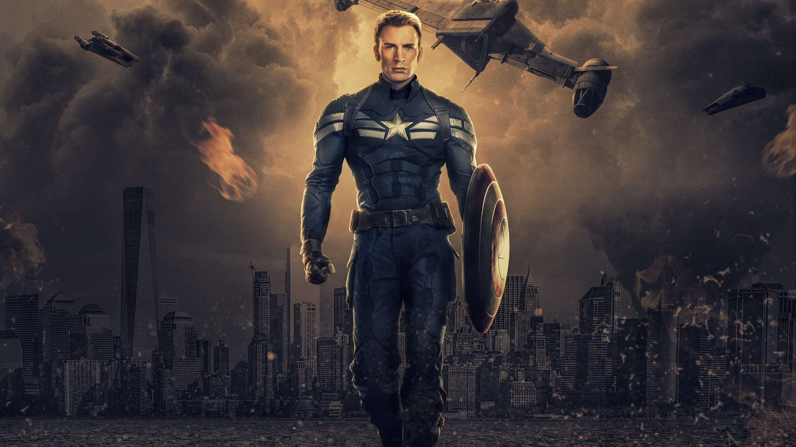 Captain America, Chris Evans, Marvel comics, art, 2560x1440 wallpaper