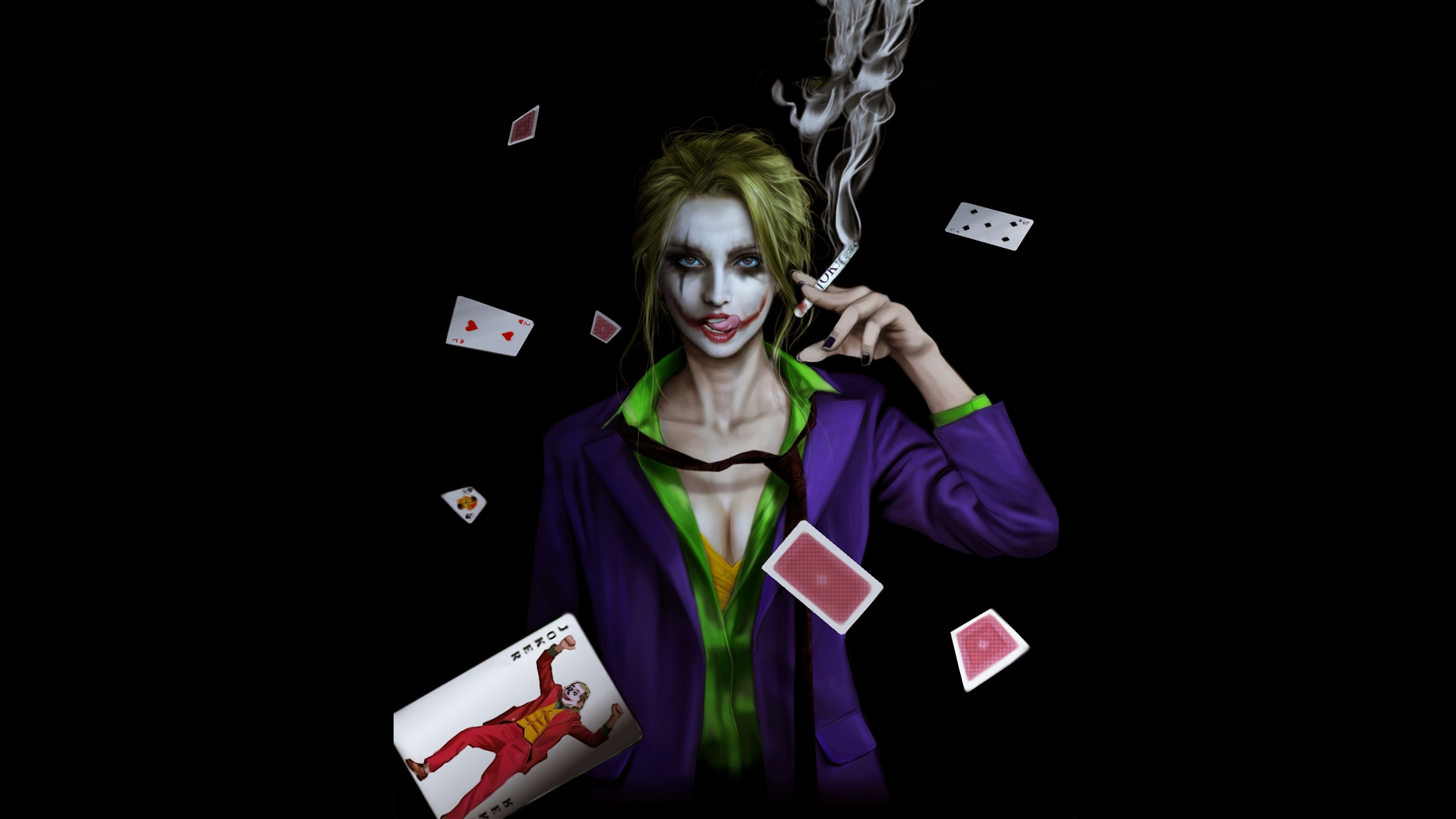 Download joker girl, smoking, cards ...
