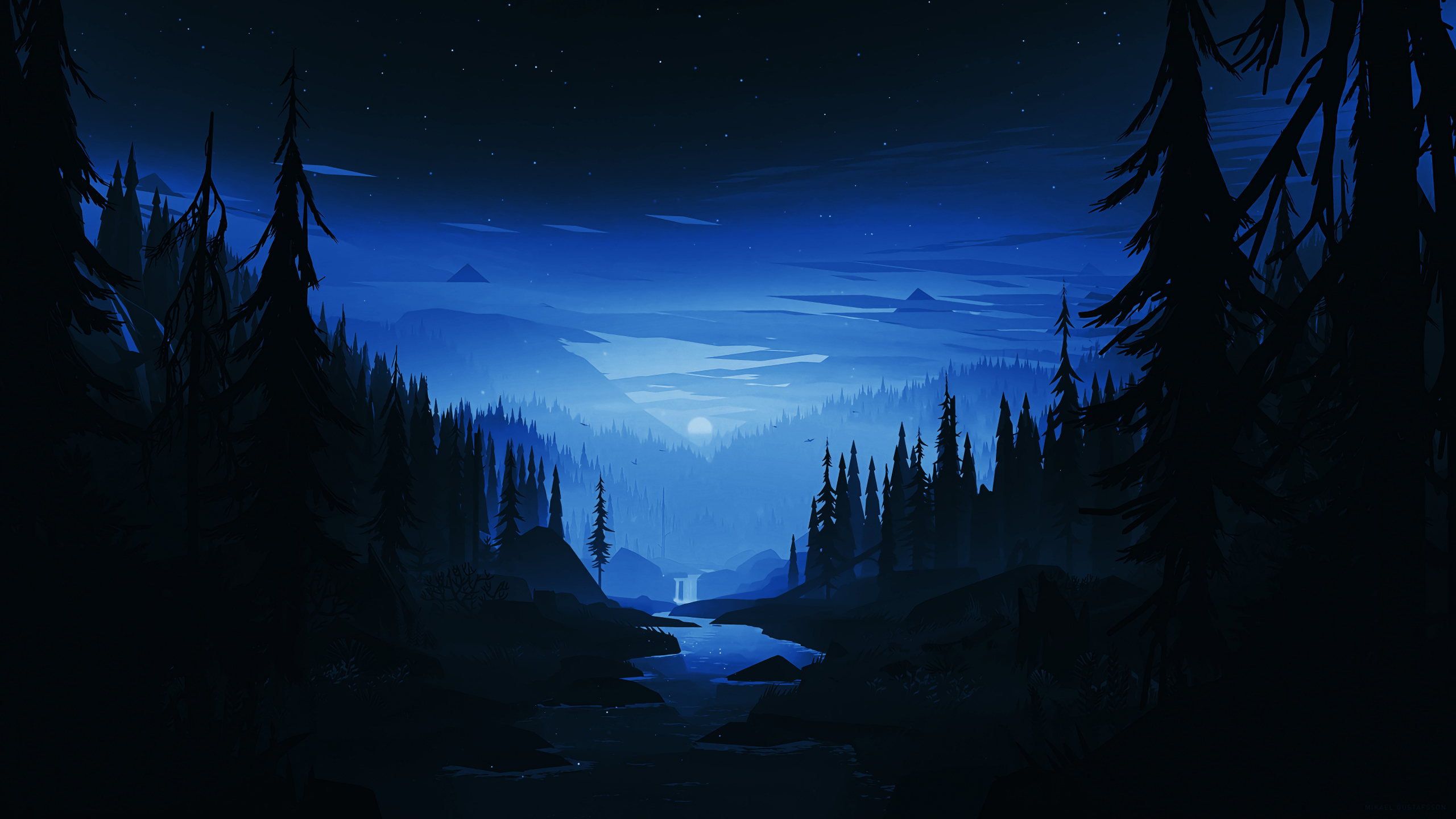 Download 2560x1440 wallpaper  dark  night river forest 