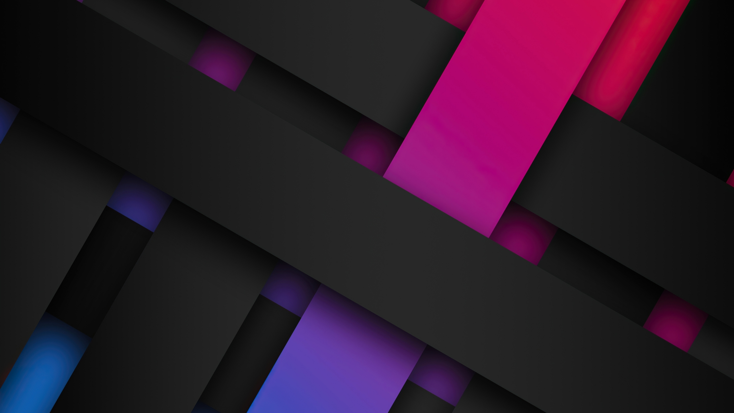 Download 2560x1440 wallpaper dark-pink ribbons, stripes, abstract, dual