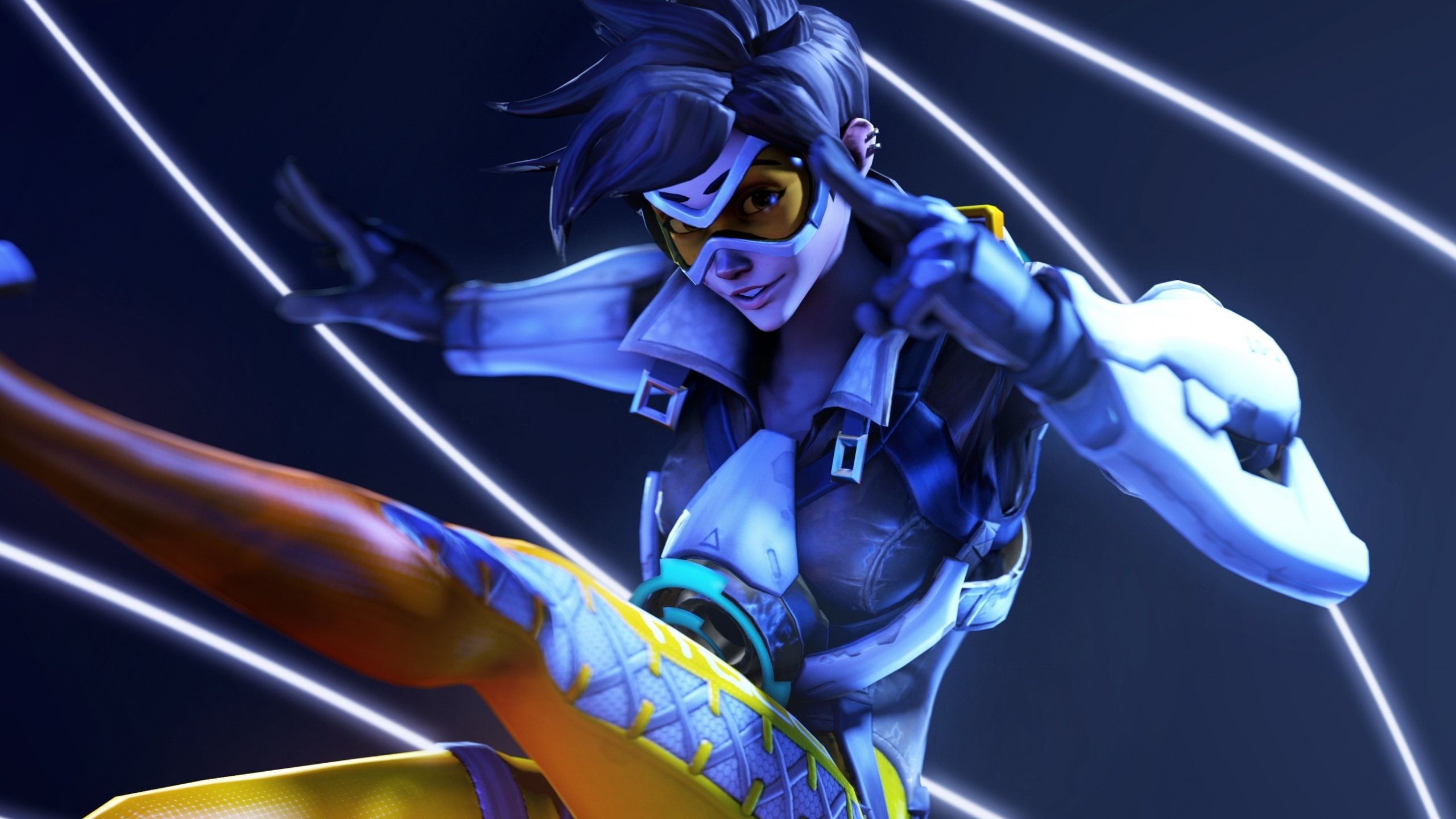 Download Wallpaper 2560x1440 Tracer, Overwatch, Artwork, Yellow