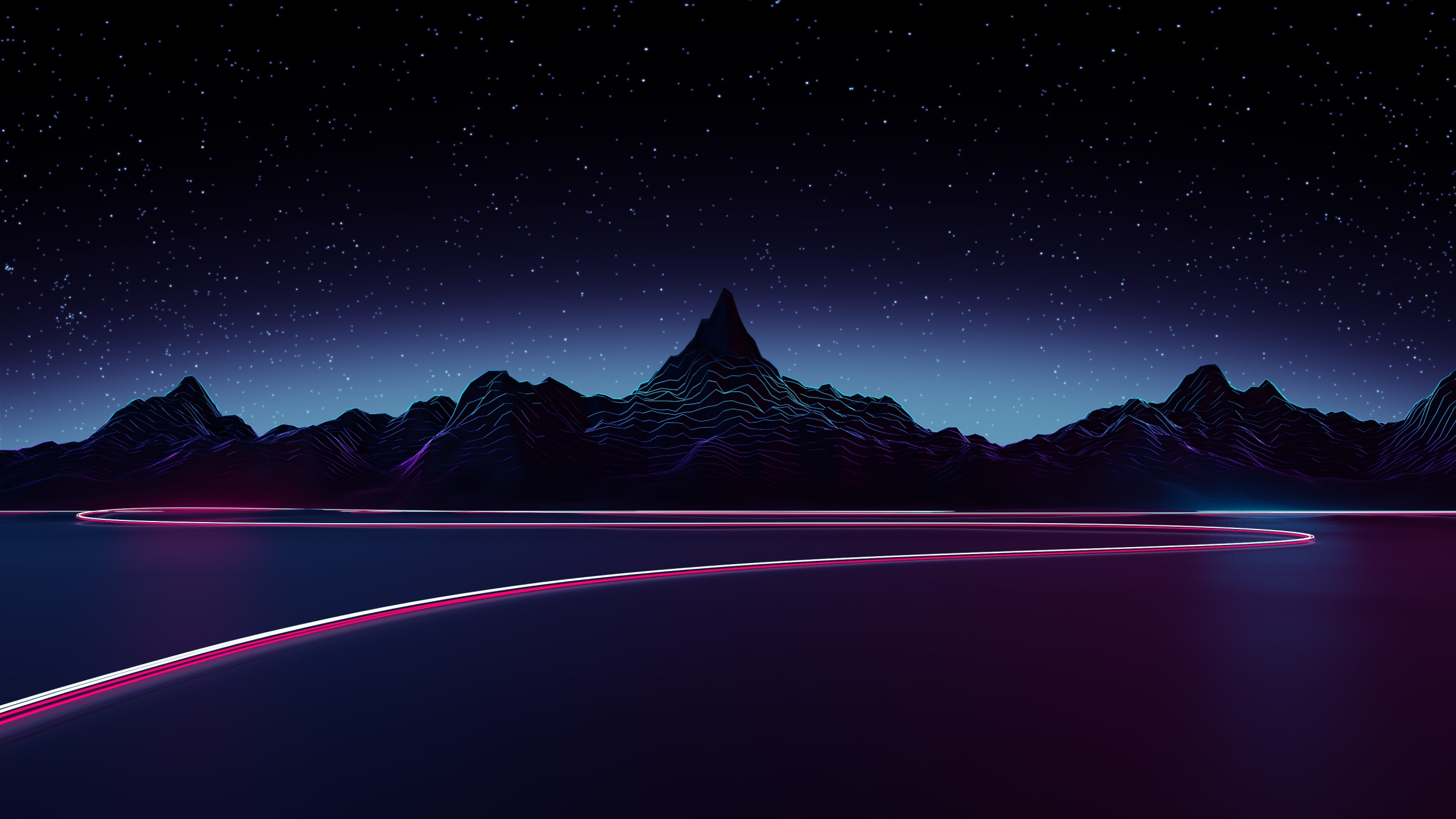 Download 2560x1440 Wallpaper Silhouette Mountains Artwork Synthwave Dual Wide Widescreen 16 9 Widescreen 2560x1440 Hd Image Background