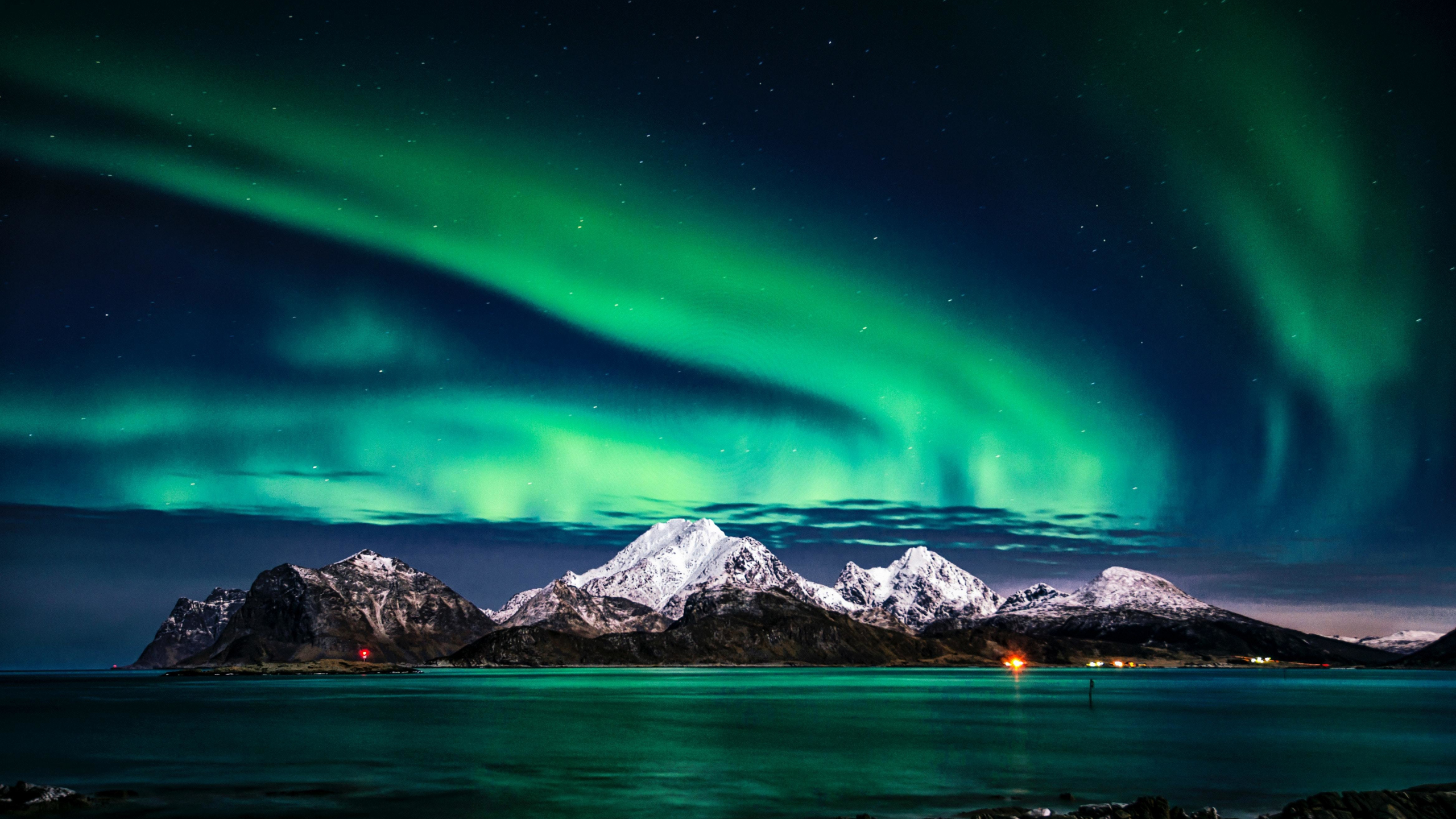 Download wallpaper 2560x1440 aurora borealis, green lights, sky, night,  europe, dual wide 16:9 2560x1440 hd background, 19522
